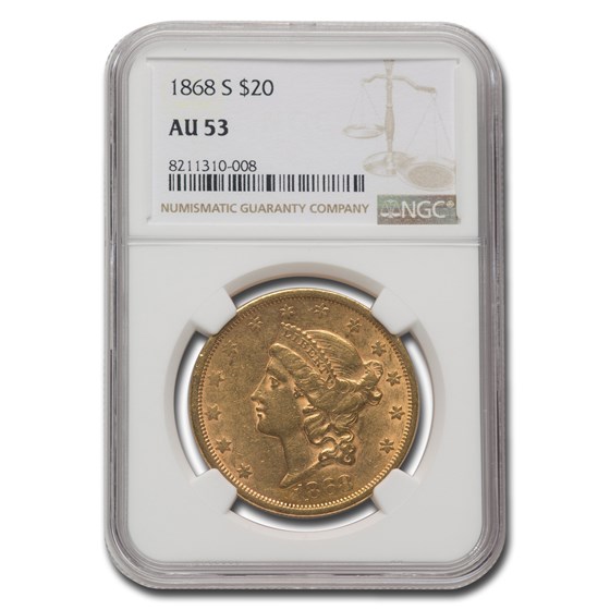 1868-S $20 Liberty Gold Double Eagle AU-53 NGC 1868-S $20 Liberty Gold Double Eagle AU-53 NGC