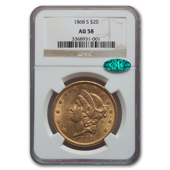 1868-S $20 Liberty Gold Double Eagle AU-58 NGC CAC 1868-S $20 Liberty Gold Double Eagle AU-58 NGC CAC