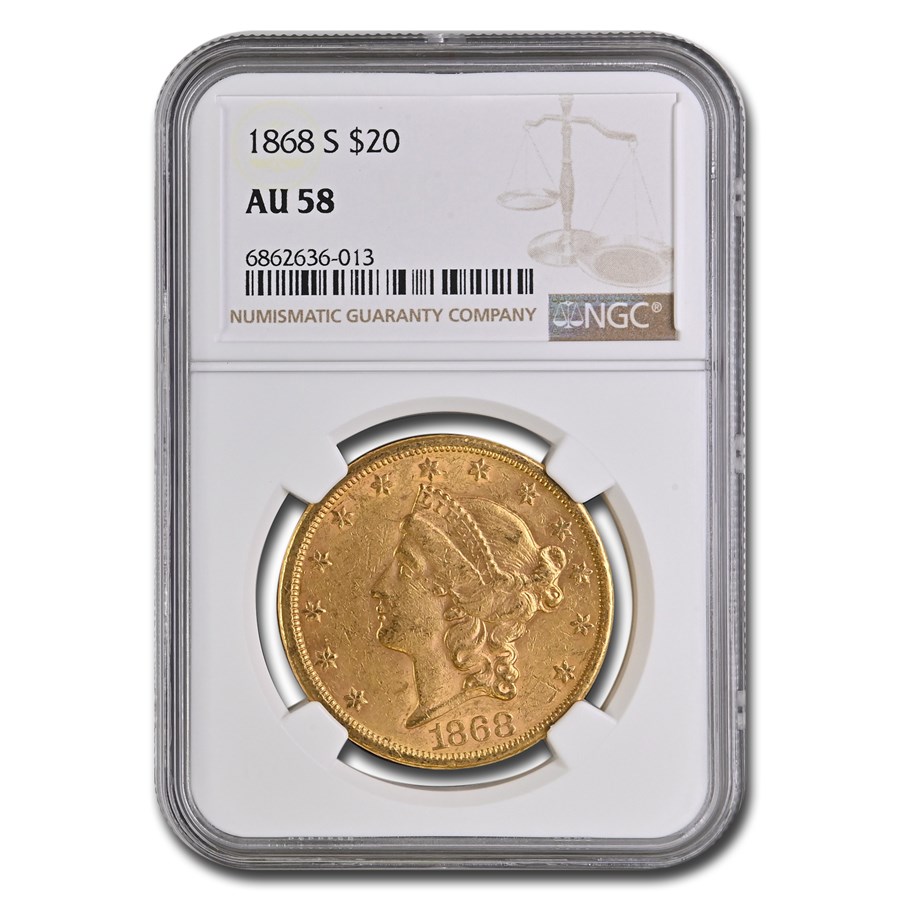 1868-S $20 Liberty Gold Double Eagle AU-58 NGC