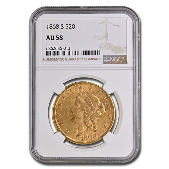 1868-S $20 Liberty Gold Double Eagle AU-58 NGC 1868-S $20 Liberty Gold Double Eagle AU-58 NGC