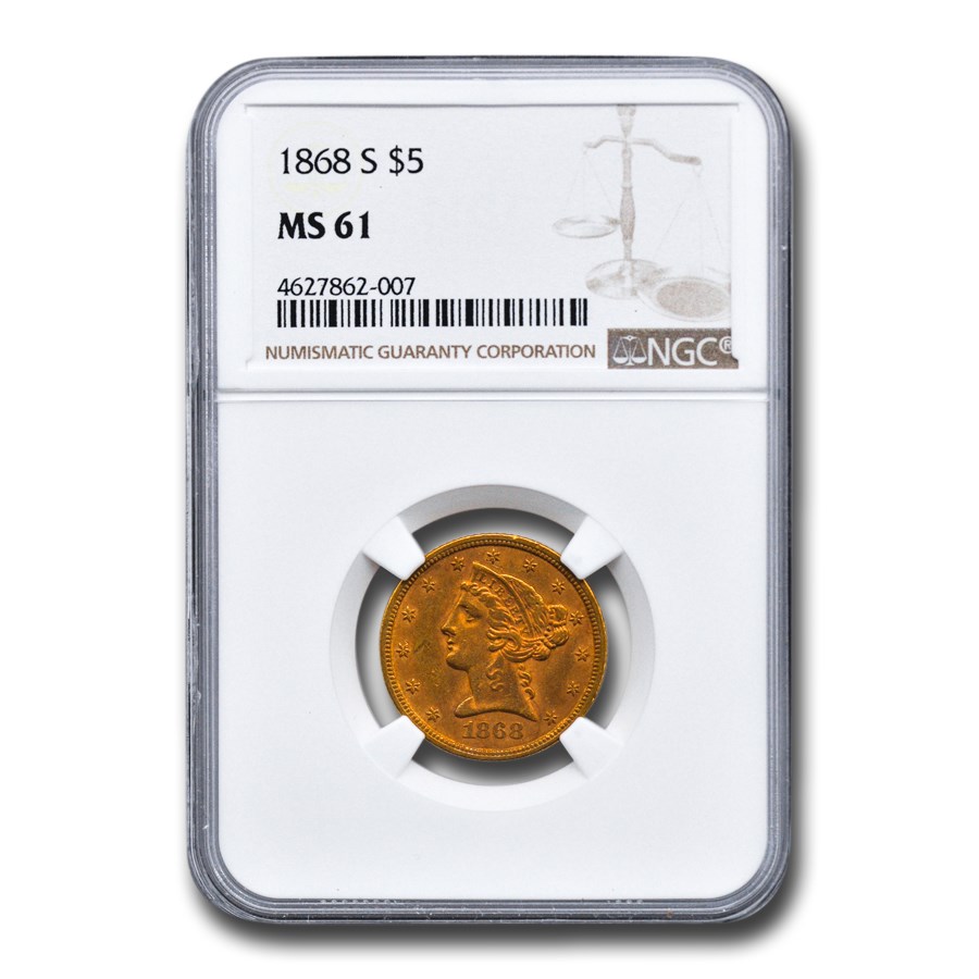 1868-S $5 Liberty Gold Half Eagle MS-61 NGC