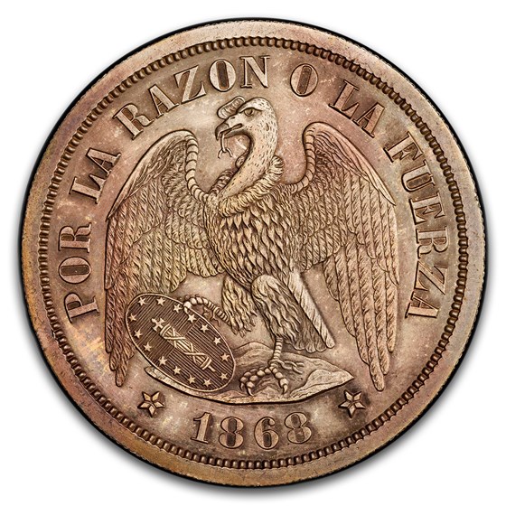 1868-So Chile Silvered Peso Pattern MS-61 PCGS