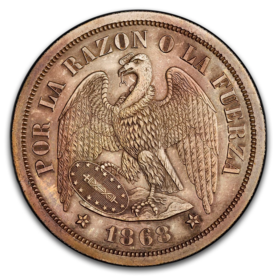 1868-So Chile Silvered Peso Pattern MS-61 PCGS