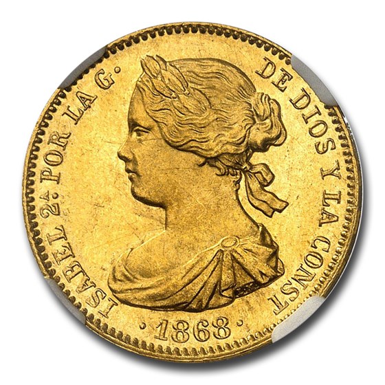 1868 Spain Gold 10 Escudos Isabel II MS-64 NGC 1868 Spain Gold 10 Escudos Isabel II MS-64 NGC