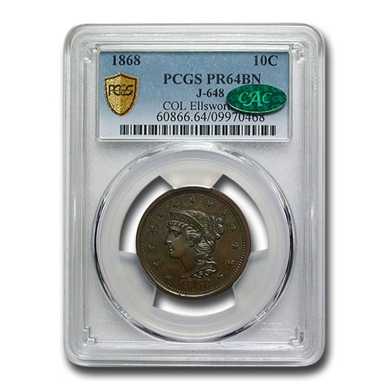 1868 Ten Cent Pattern PR-64 PCGS CAC (Brown, J-648) 1868 Ten Cent Pattern PR-64 PCGS CAC (Brown, J-648)