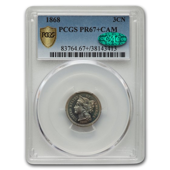 1868 Three Cent Nickel PR-67+ Cameo PCGS CAC 1868 Three Cent Nickel PR-67+ Cameo PCGS CAC
