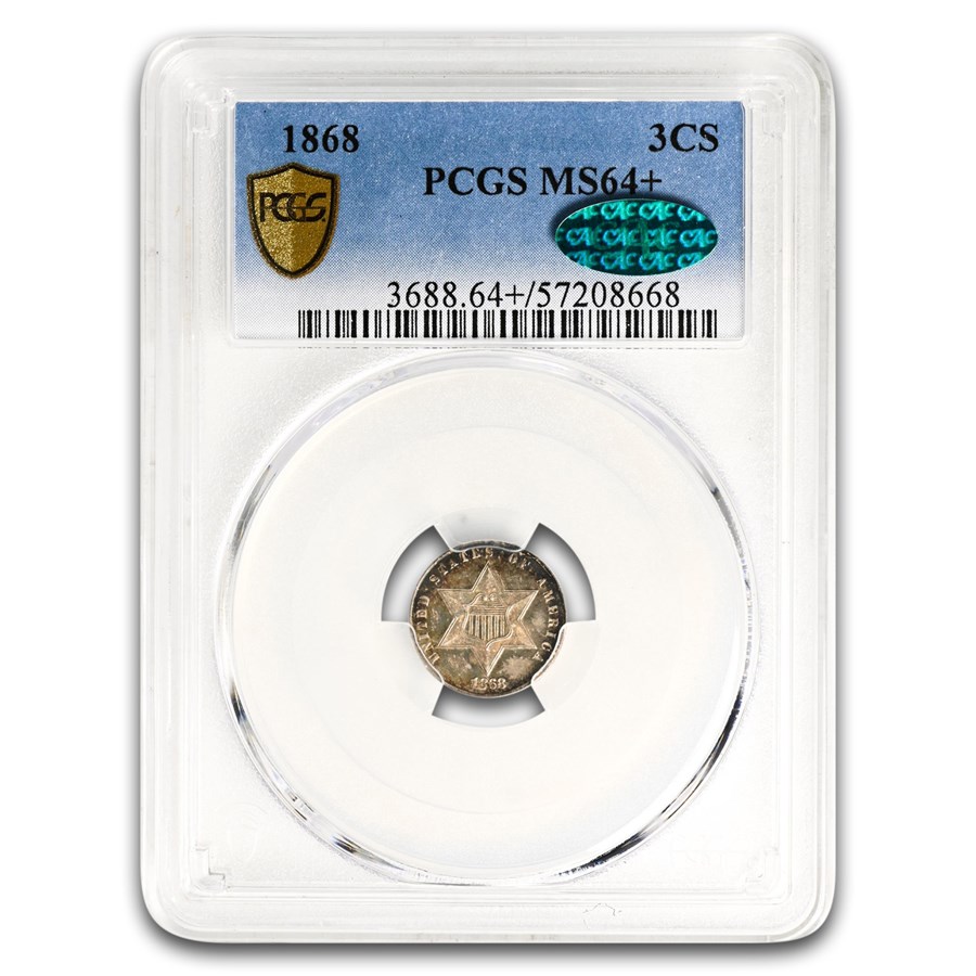 1868 Three Cent Silver MS-64+ PCGS CAC