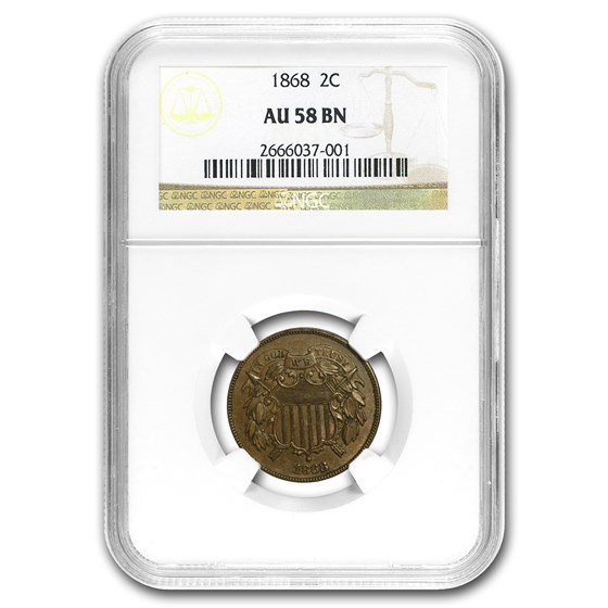 1868 Two Cent Piece AU-58 NGC 1868 Two Cent Piece AU-58 NGC