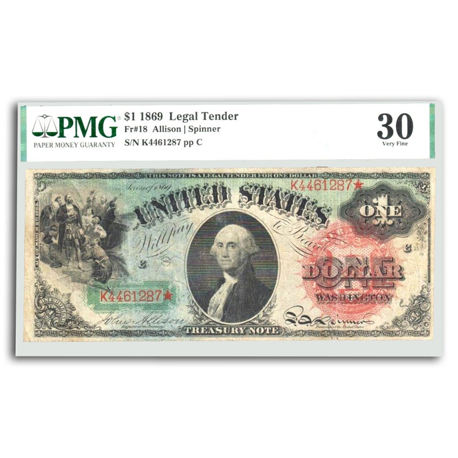 1869 $1.00 Legal Tender "Rainbow" VF-30 PMG (Fr#18)