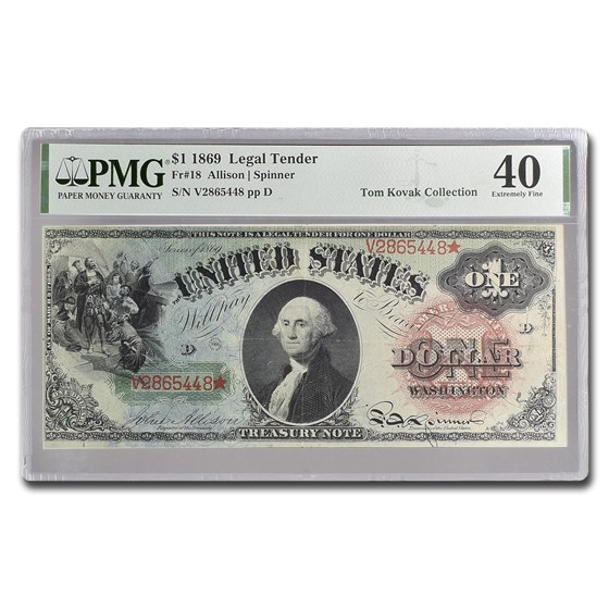 1869 $1.00 Legal Tender "Rainbow" XF-40 PMG (Fr#18) 1869 $1.00 Legal Tender "Rainbow" XF-40 PMG (Fr#18)
