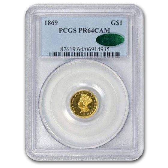 1869 $1 Indian Head Gold PR-64 Cameo PCGS CAC 1869 $1 Indian Head Gold PR-64 Cameo PCGS CAC