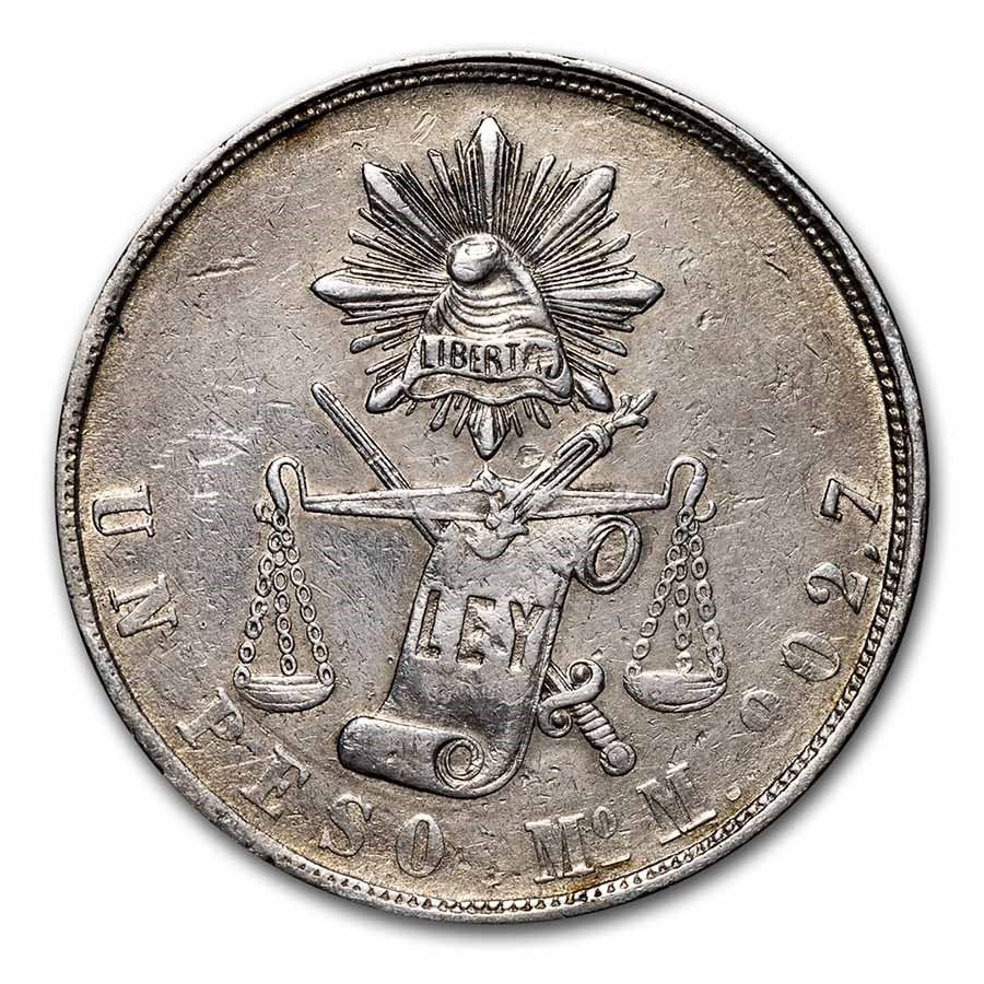 1869-1873 Mexico Silver Peso Avg Circ