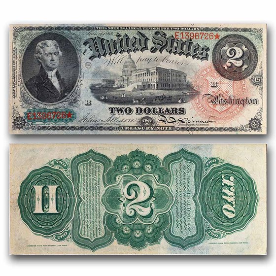 1869 $2.00 Legal Tender "Rainbow" VF (Fr#42)