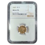 1869 $2.50 Liberty Gold Quarter Eagle MS-61 NGC (PL)