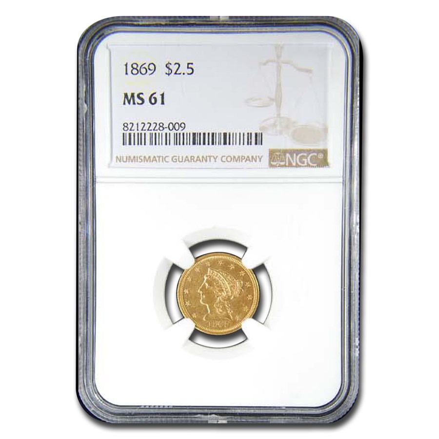 1869 $2.50 Liberty Gold Quarter Eagle MS-61 NGC