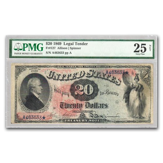 1869 $20 Legal Tender "Rainbow" VF-25 PMG (Fr#127) 1869 $20 Legal Tender "Rainbow" VF-25 PMG (Fr#127)