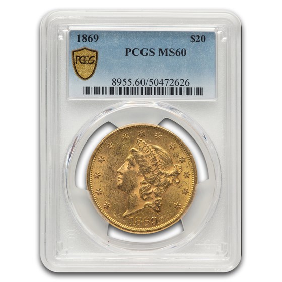 1869 $20 Liberty Gold Double Eagle MS-60 PCGS