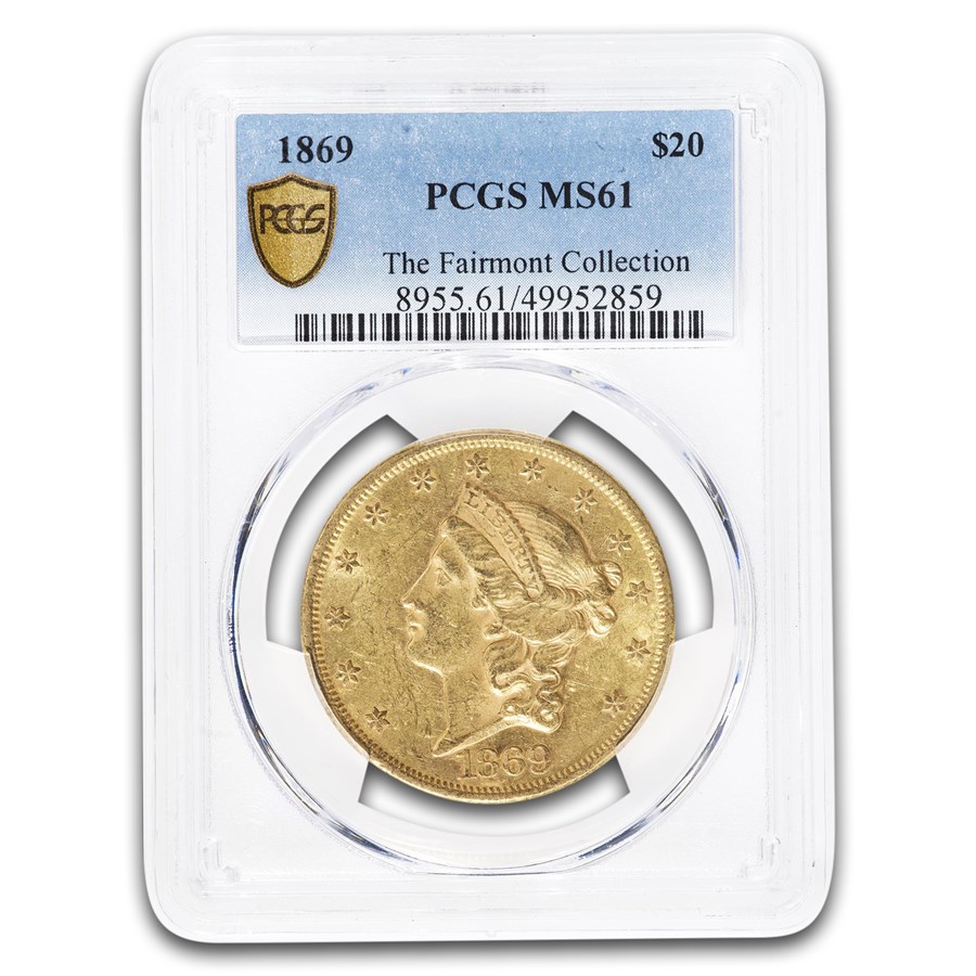 1869 $20 Liberty Gold Double Eagle MS-61 PCGS