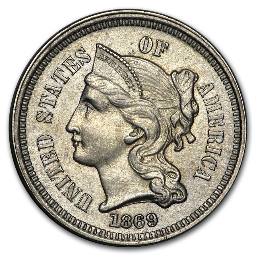 1869 3 Cent Nickel AU