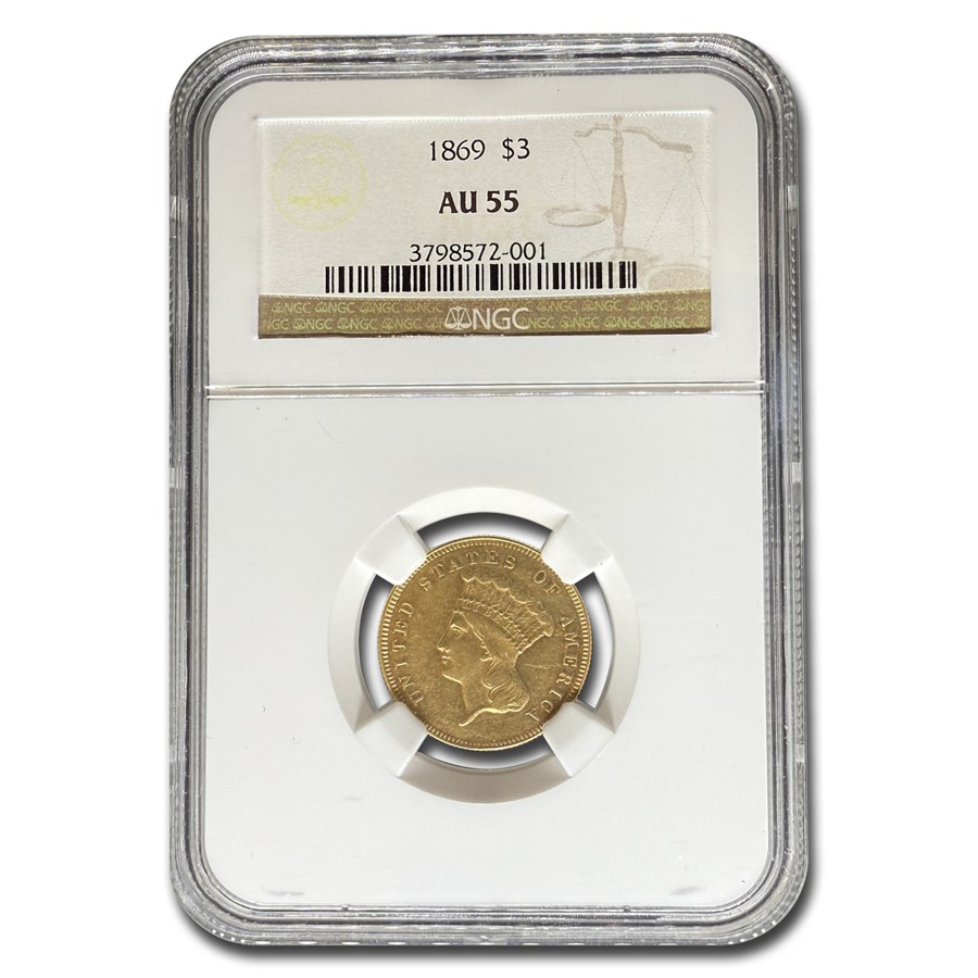 1869 $3 Gold Princess AU-55 NGC