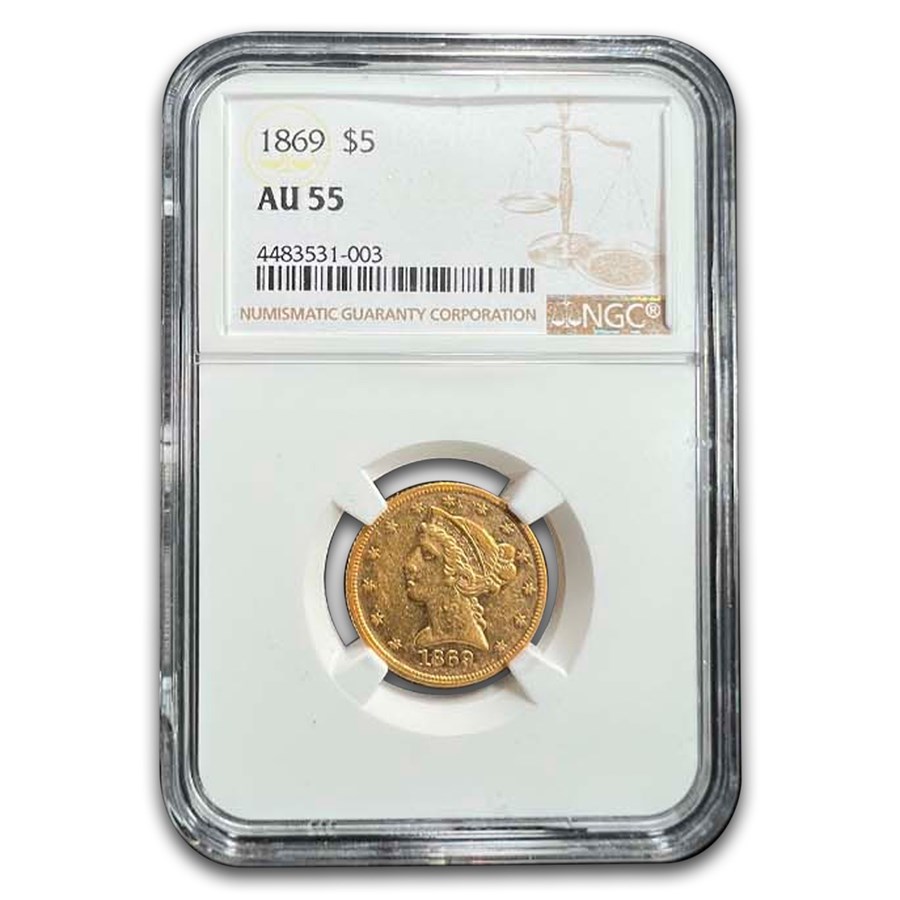 1869 $5 Liberty Gold Half Eagle AU-55 NGC