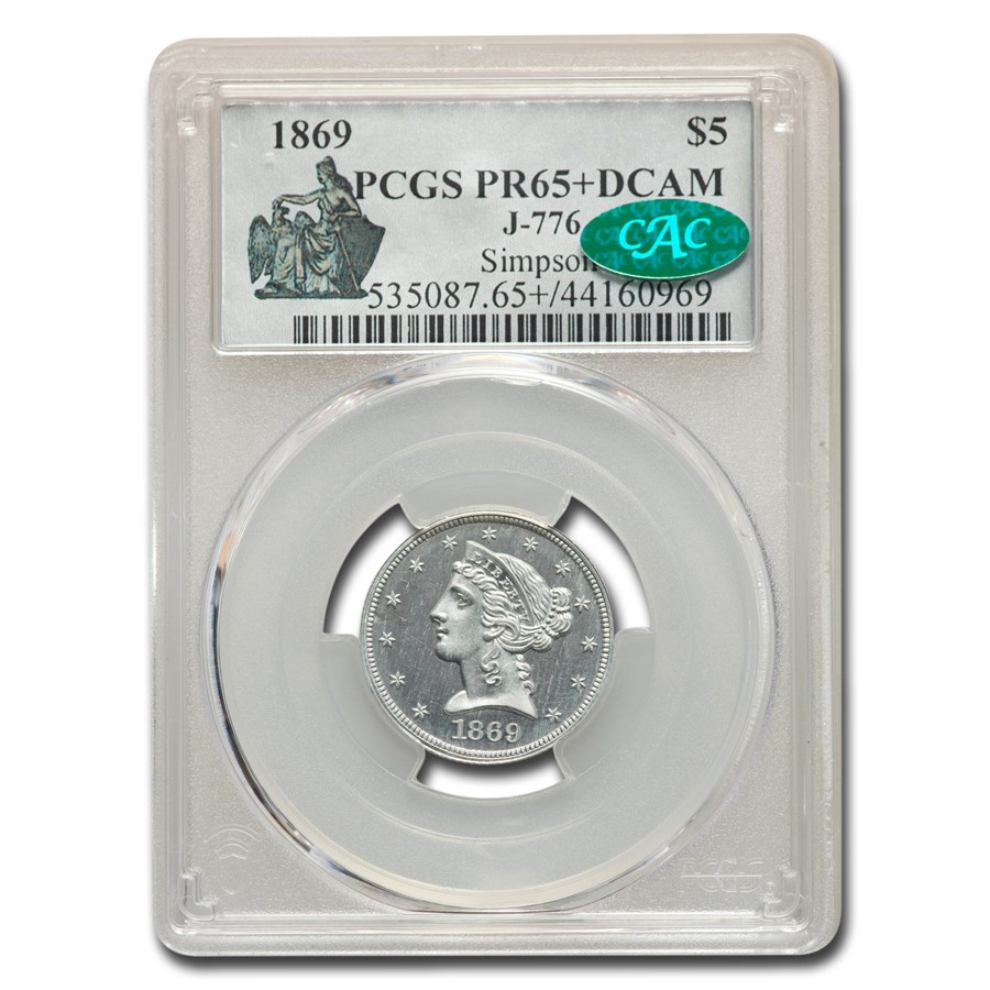 1869 $5 Pattern PR-65+ DCAM PCGS CAC (J-776)