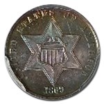 1869/8 Three Cent Silver PR-66 PCGS CAC