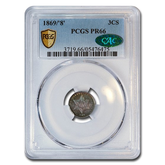 1869/8 Three Cent Silver PR-66 PCGS CAC 1869/8 Three Cent Silver PR-66 PCGS CAC