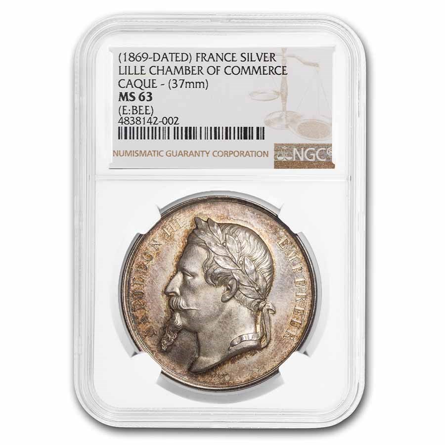 (1869) France Napoleon III Silver Commerce Medal MS-63 NGC