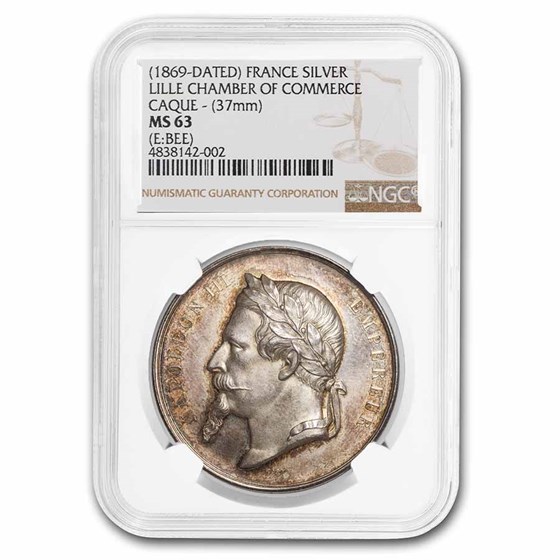 (1869) France Napoleon III Silver Commerce Medal MS-63 NGC
