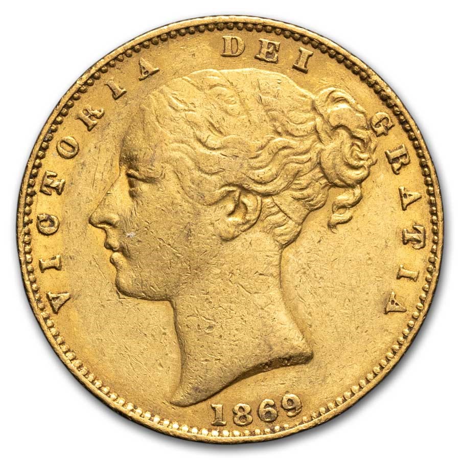 1869 Great Britain Gold Sovereign Victoria Shield AU (D#38)