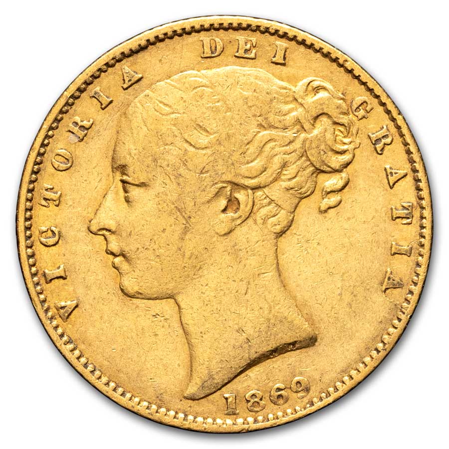 1869 Great Britain Gold Sovereign Victoria Shield XF (D#14)