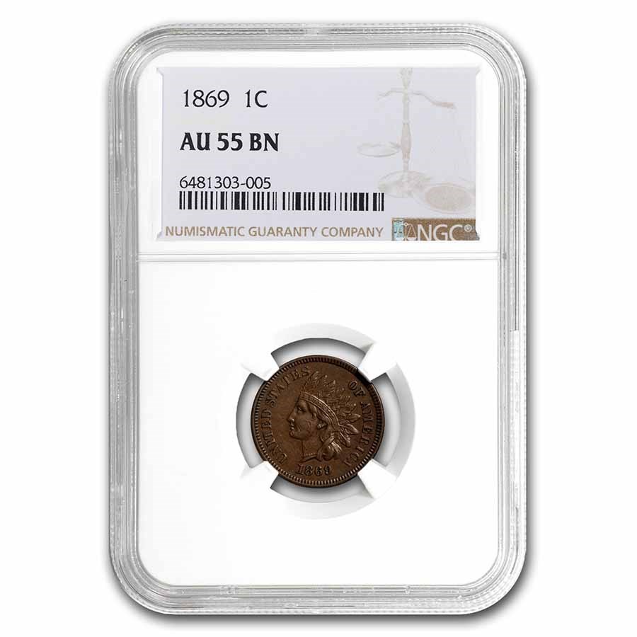 1869 Indian Head Cent AU-55 NGC (Brown)