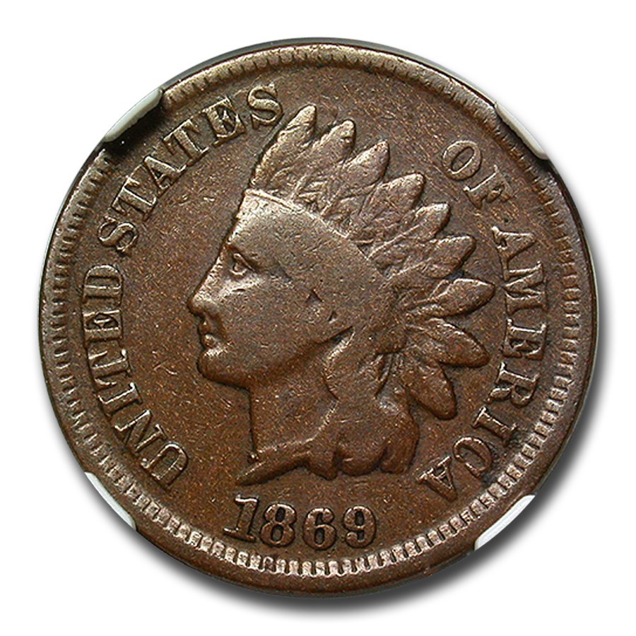1869 Indian Head Cent Fine-12 NGC (Brown)