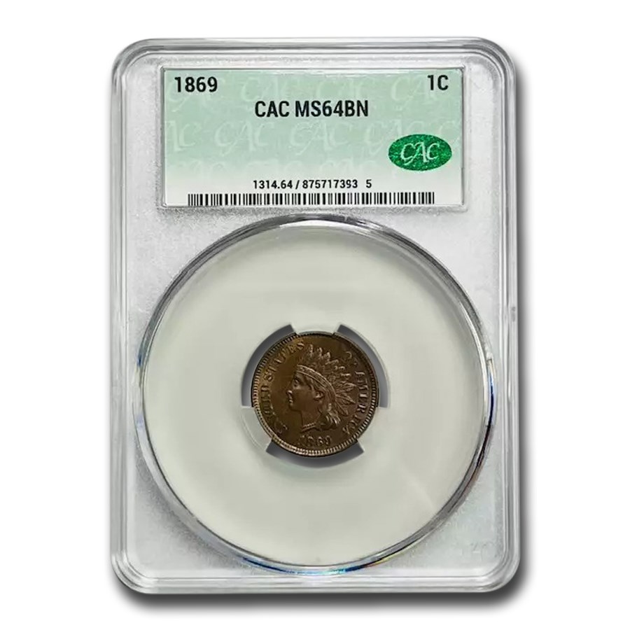 1869 Indian Head Cent MS-64 CACG (Brown)