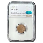 1869 Indian Head Cent MS-64 NGC CAC (Brown)