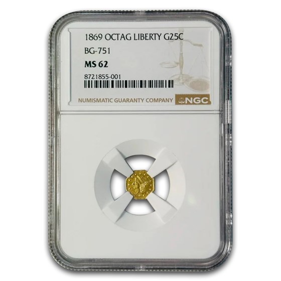 1869 Liberty Octagonal 25 Cent Gold MS-62 NGC (BG-751)
