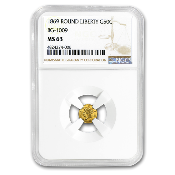 1869 Liberty Round 50 Cent Gold MS-63 NGC (BG-1009) 1869 Liberty Round 50 Cent Gold MS-63 NGC (BG-1009)
