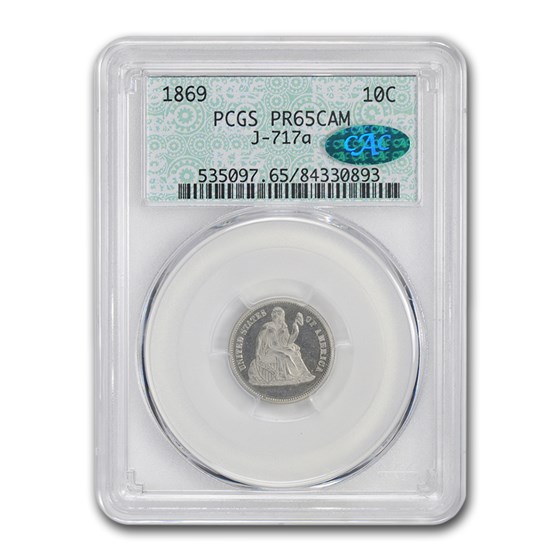 1869 Liberty Seated Dime Pattern PR-65 Cameo PCGS CAC (J-717a) 1869 Liberty Seated Dime Pattern PR-65 Cameo PCGS CAC (J-717a)