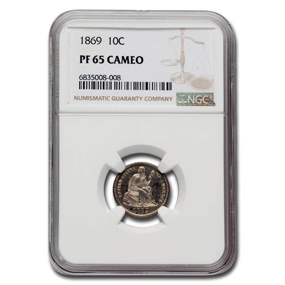 1869 Liberty Seated Dime PF-65 Cameo NGC 1869 Liberty Seated Dime PF-65 Cameo NGC