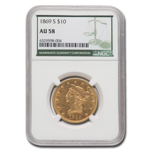 1869 Container Label 1869-S $10 Liberty Gold Eagle AU-58 NGC (Green Label)