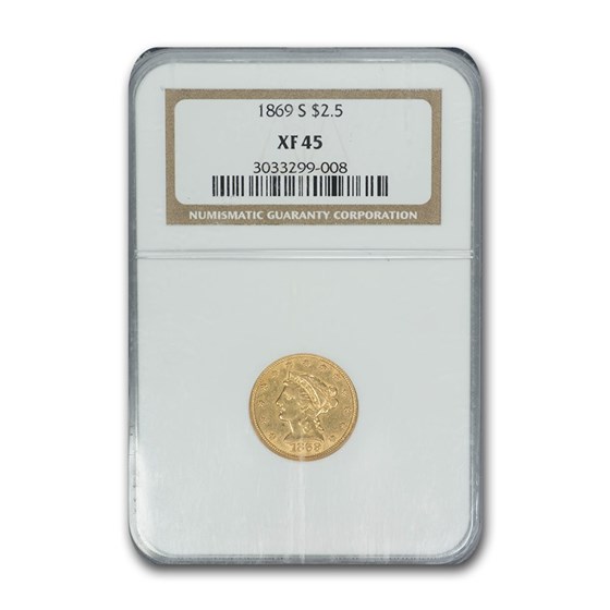 1869-S $2.50 Liberty Gold Quarter Eagle XF-45 NGC 1869-S $2.50 Liberty Gold Quarter Eagle XF-45 NGC