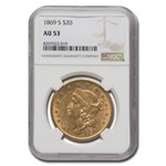 1869-S $20 Liberty Gold Double Eagle AU-53 NGC