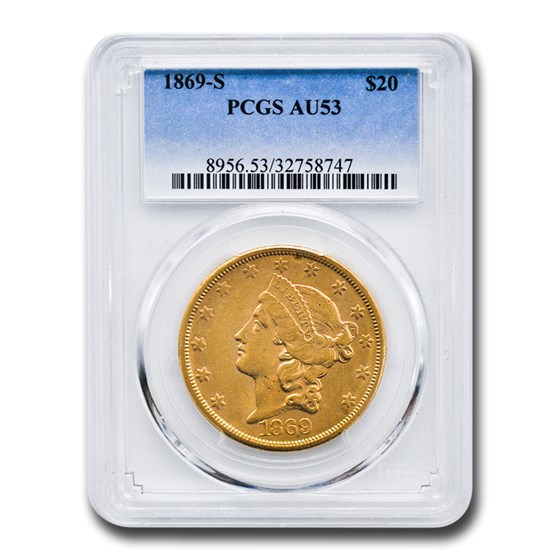 1869-S $20 Liberty Gold Double Eagle AU-53 PCGS 1869-S $20 Liberty Gold Double Eagle AU-53 PCGS