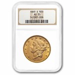 1869-S $20 Liberty Gold Double Eagle AU-55 NGC