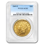 1869-S $20 Liberty Gold Double Eagle AU-55 PCGS