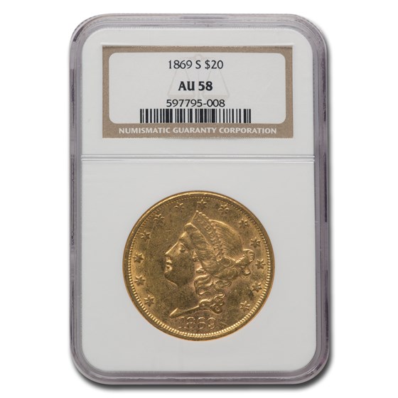 1869-S $20 Liberty Gold Double Eagle AU-58 NGC 1869-S $20 Liberty Gold Double Eagle AU-58 NGC
