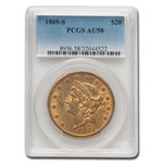1869-S $20 Liberty Gold Double Eagle AU-58 PCGS