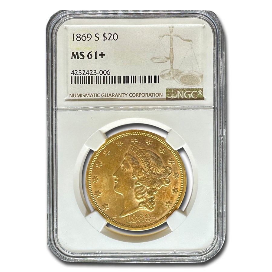 1869-S $20 Liberty Gold Double Eagle MS-61+ NGC