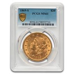 1869-S $20 Liberty Gold Double Eagle MS-61 PCGS